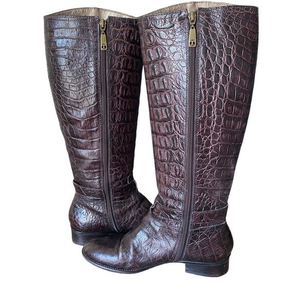 Talbots Brown Leather Croc Embossed Riding Horse Bit Boots size 8.5 - Picture 6 of 13